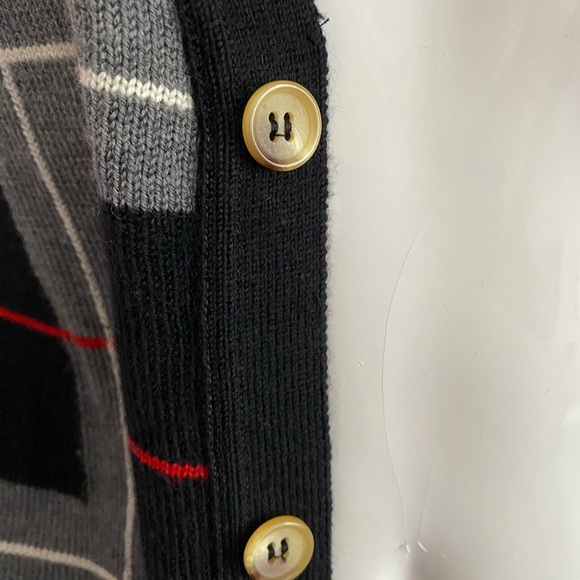 VINTAGE Clark Gregory Sweater Men MED Black Vest Cardigan Argyle Scotland - Picture 12 of 14